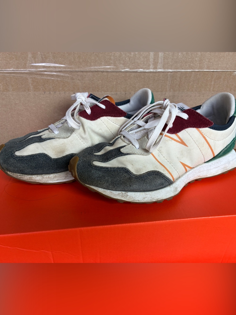 New Balance 327 White Cream Rust Accent Sneakers